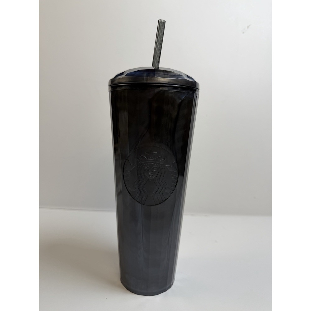 Starbucks Black Onyx Tumbler Cup W Lid Straw Matte Siren‎ Logo Reusable